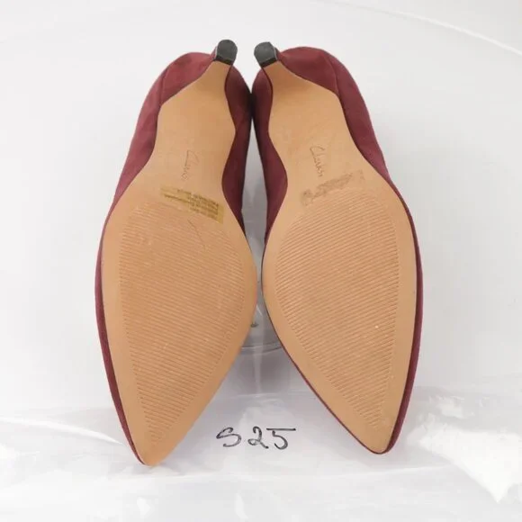 Clarks Womens Sage Elfin Pump Size 7.5 Burgundy Suede Pointed Kitten Heel Shoe - Picture 7 of 13